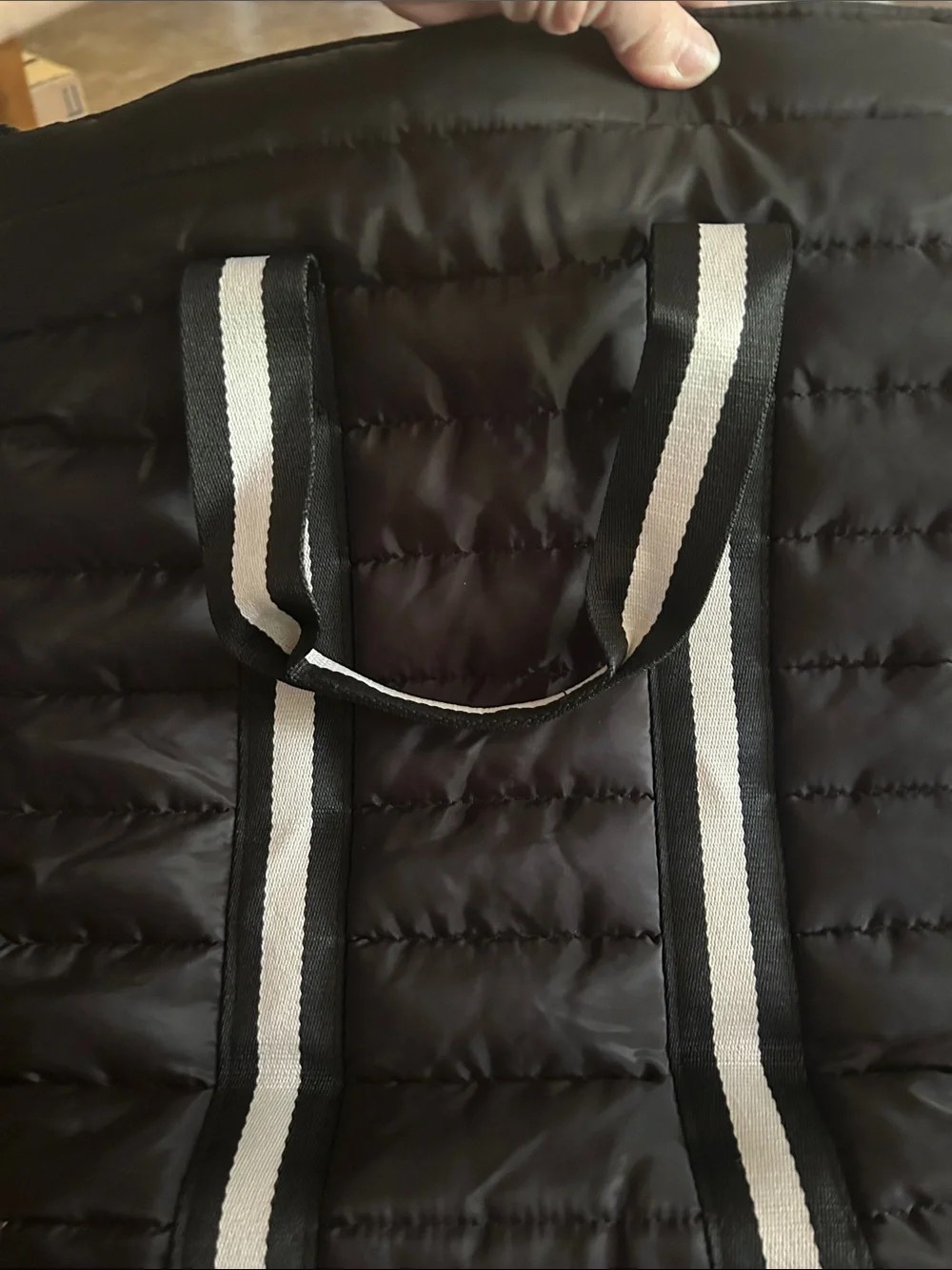 Sephora Black Quilted Tote with White Logo Straps